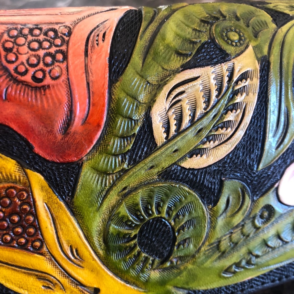 Muazari floral tooled black clutch wallet